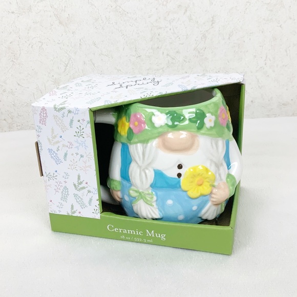 Boston Warehouse Girl Gnome Mug 18 Oz Cute Spring Floral Cottagecore - Picture 1 of 6